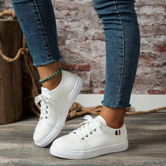 Women's Solid Sneakers Lace Up Outdoor Shoes Lightweight Faux Leather
