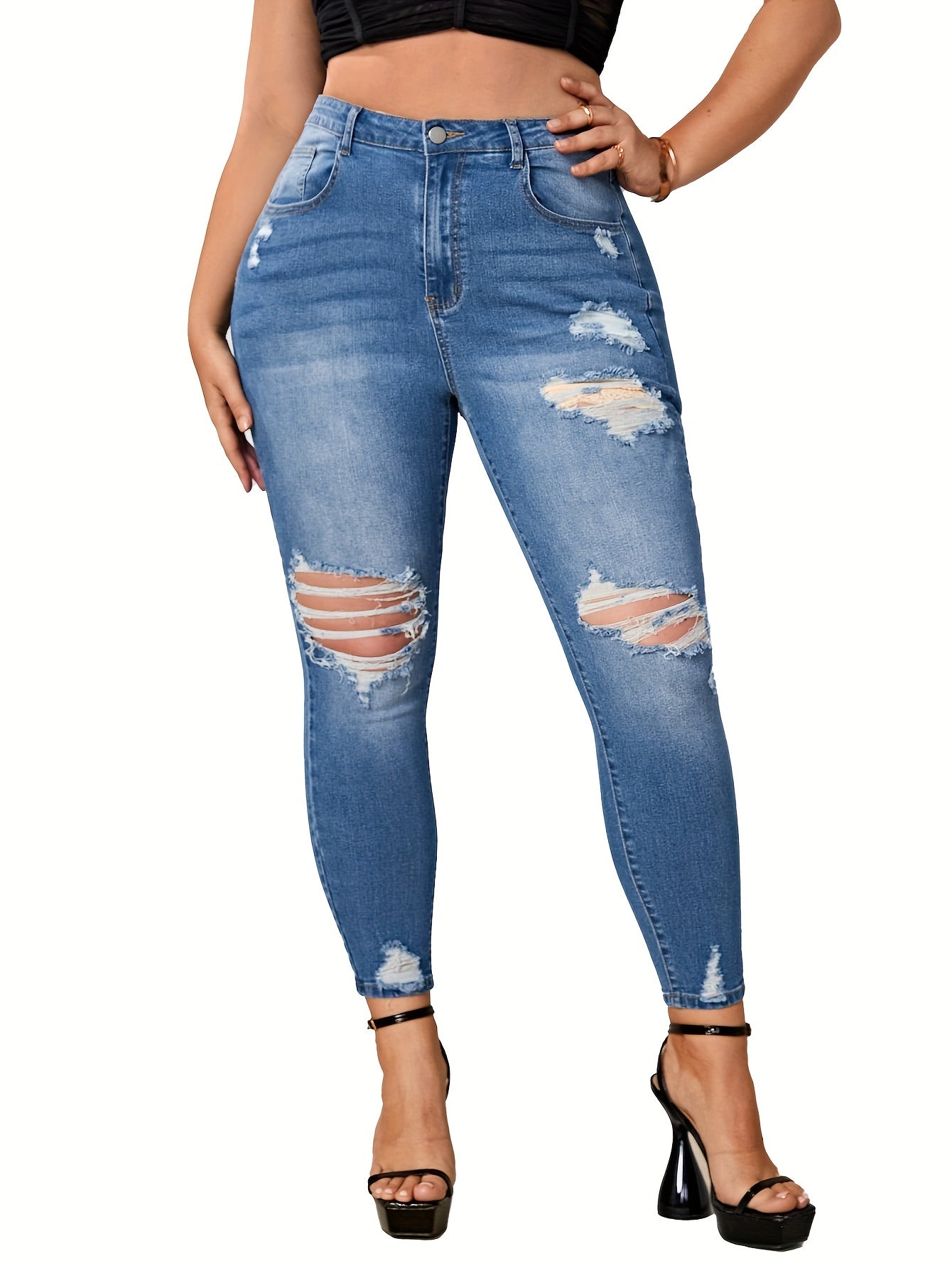  Women's Ripped High Rise Skinny Jeans