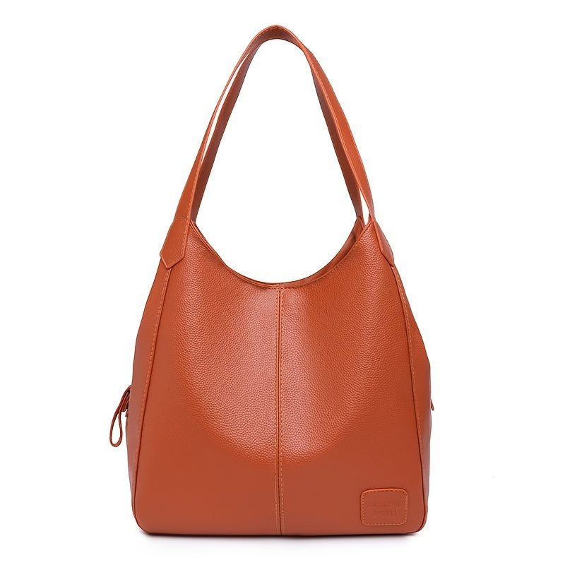 Stylish Faux Leather Tote Shoulder Bag with Zipper