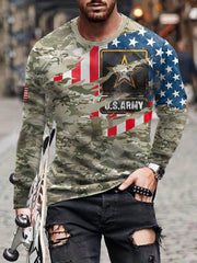 Camouflage Print Men's Long Sleeve Tee for Autumn