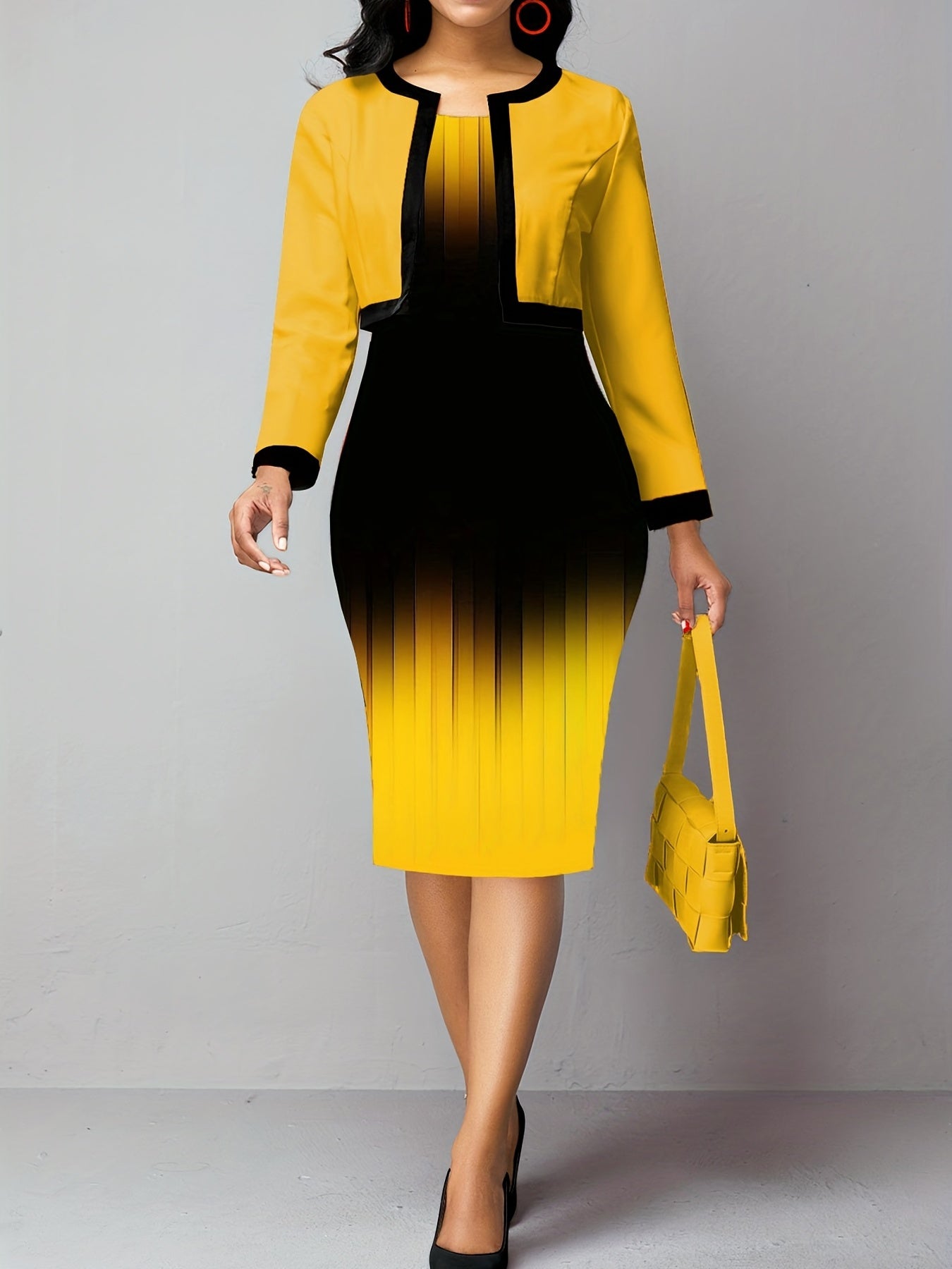Two Piece Dress Set Jacket & Bodycon Tank Dress Women's Clothing