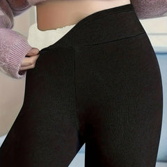  Solid Fleece Lined Leggings High Rise Stretch Leggings