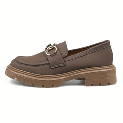 Metallic Chain Slip On Loafers Soft Platform Shoes