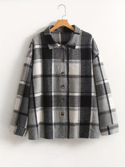  Plaid Print Long Sleeve Button Up Collar Shirt