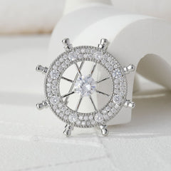 Atmospheric Men's Rudder Brooch with Zircon Inlay