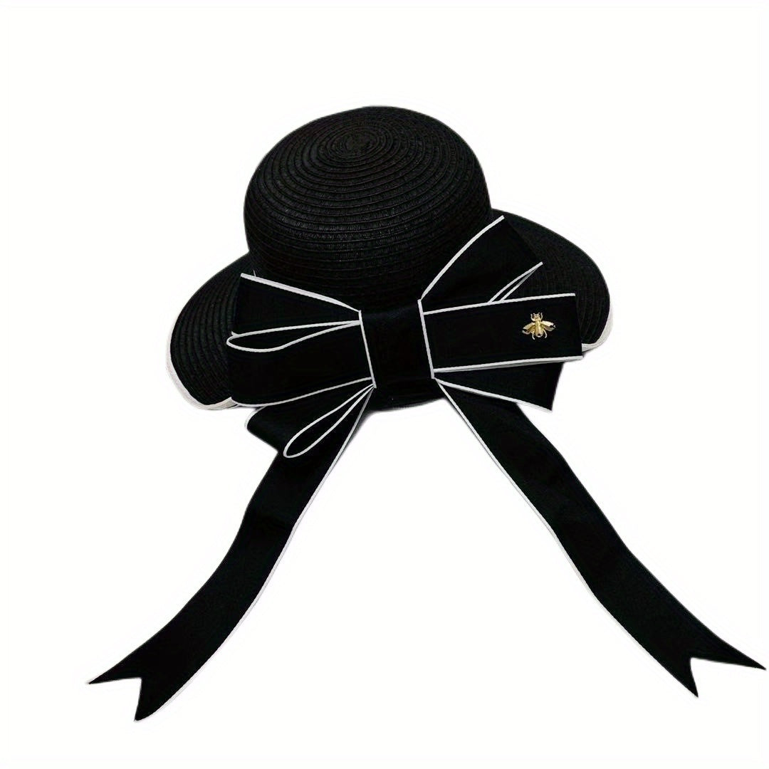 Cute Bowknot Sun Hat UV Protection Beach Straw Hat for Women