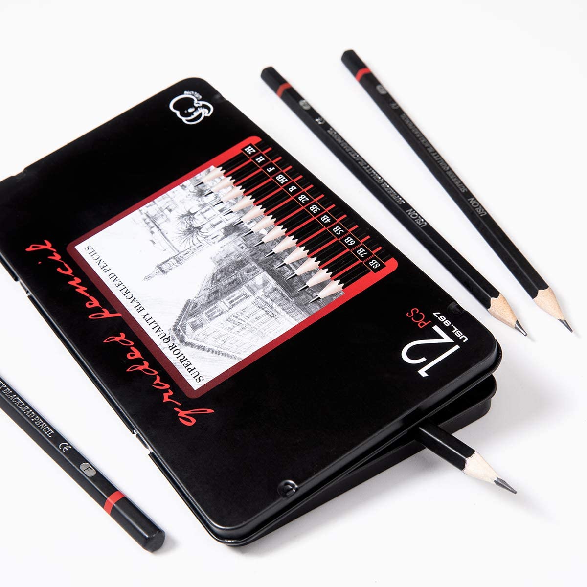 12pc Set Drawing Sketch Pencils 8B 2H Medium for Art Sketching Shading