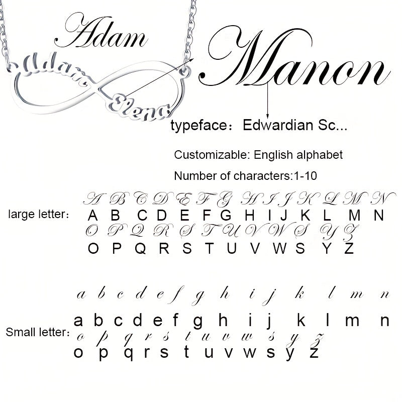 Custom Infinite Love Necklace with 2 Names & Sign, 5 Fonts