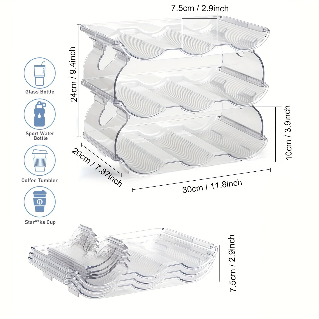 Water Bottle Organizer 4 Tier Plastic Stackable Holder Rack