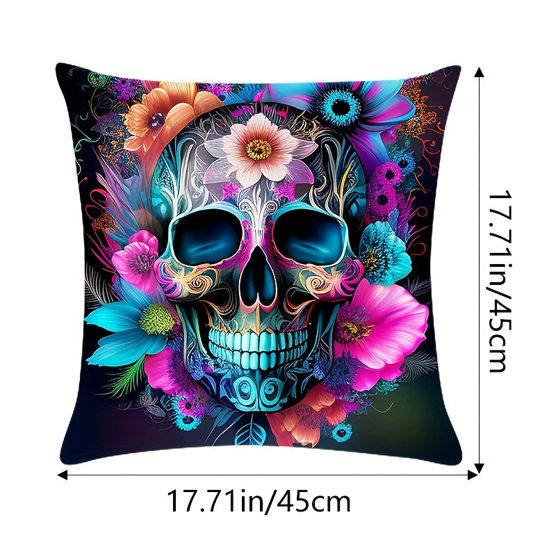 4Pcs Halloween Pillow Covers 45x45cm Skull Pillowcase Indoor Outdoor Couch Case