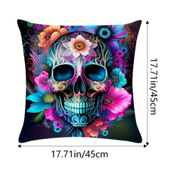 4Pcs Halloween Pillow Covers 45x45cm Skull Pillowcase Indoor Outdoor Couch Case
