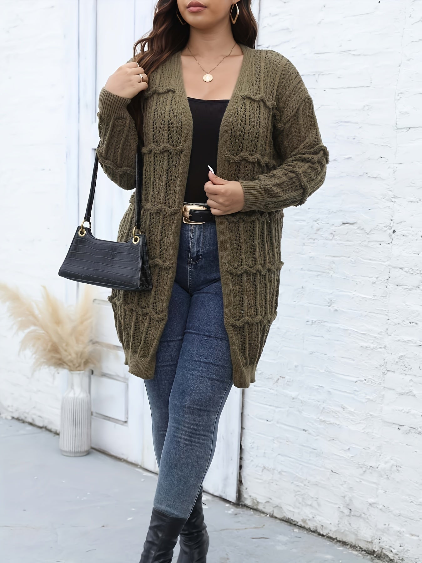  Solid Striped Long Sleeve Open Front Cardigan