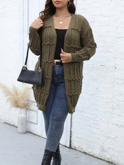  Solid Striped Long Sleeve Open Front Cardigan