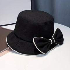 Bowknot Bucket Hat Solid Sunscreen Basin Hats Cotton Beach Cap