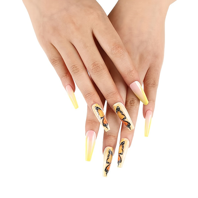 24 pcs Glossy Coffin Press On Nails Acrylic False Nails Long for Women and Girls