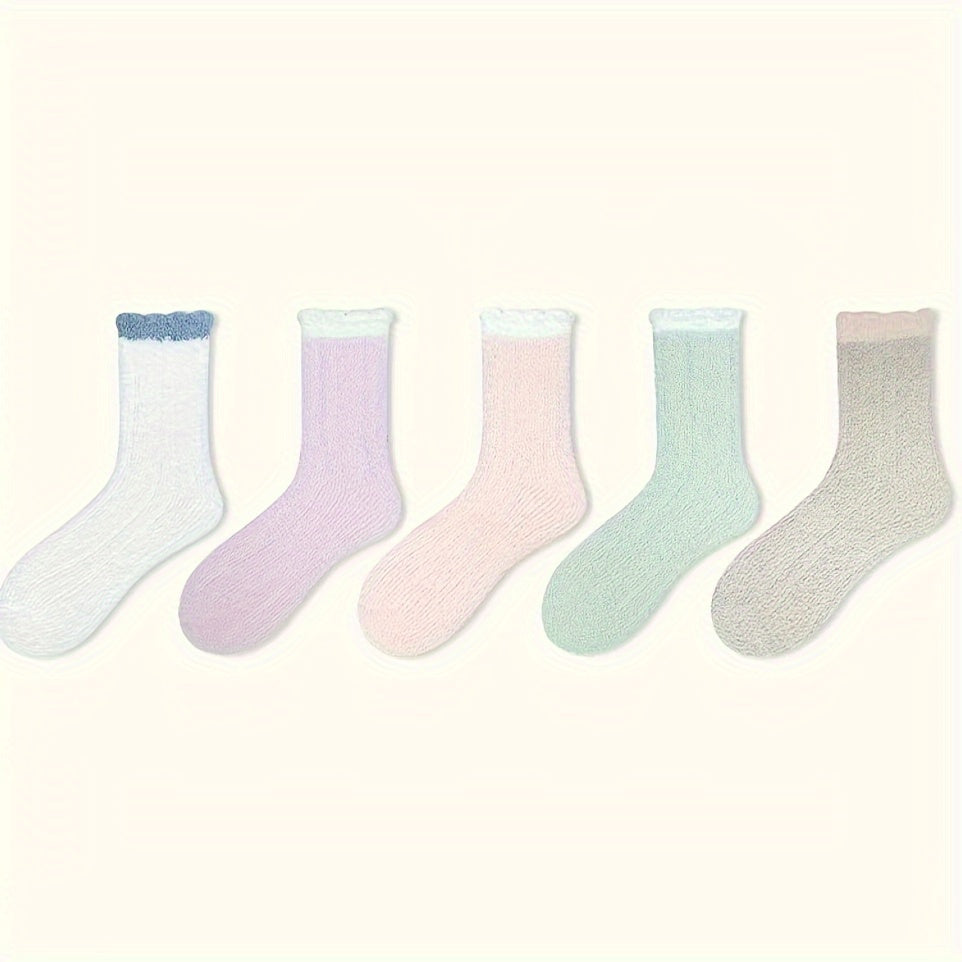 3-Pack Colorblock Fuzzy Socks Warm Mid Tube Stockings