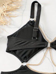  Sexy Swimsuit Solid Chain One Piece Bathing Suit