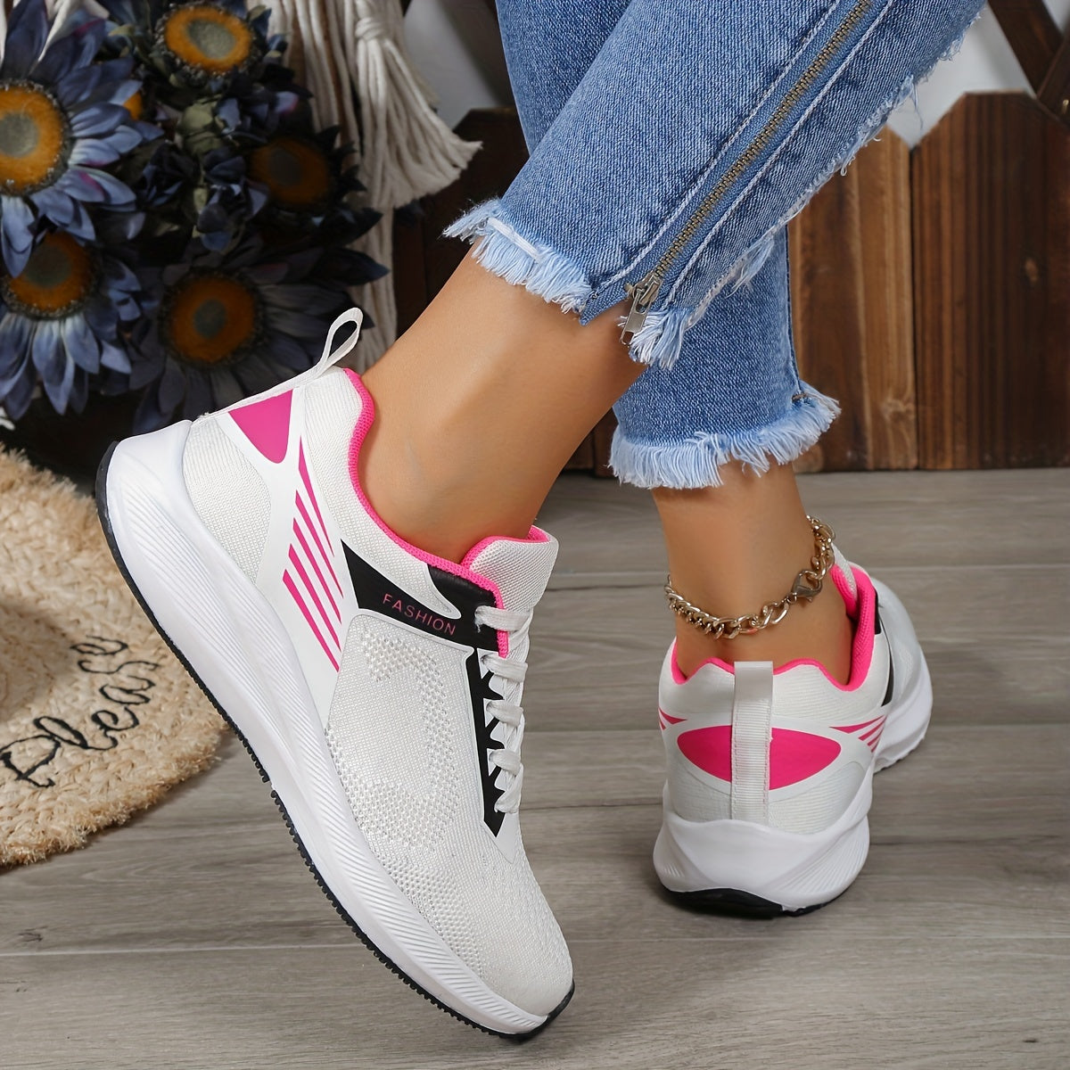 Women's Colorblock Mesh Sneakers Lace Up Low Round Toe Casual Shoes