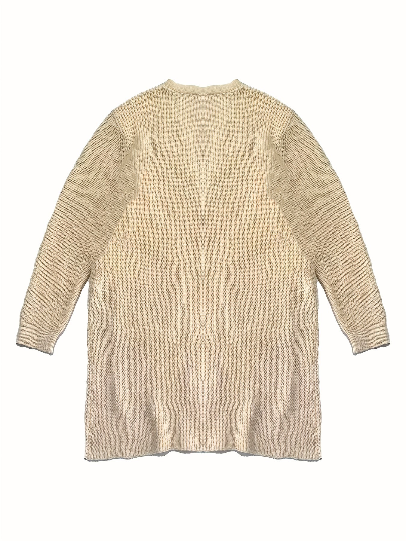  Solid Long Sleeve Open Front Cardigan With Pockets