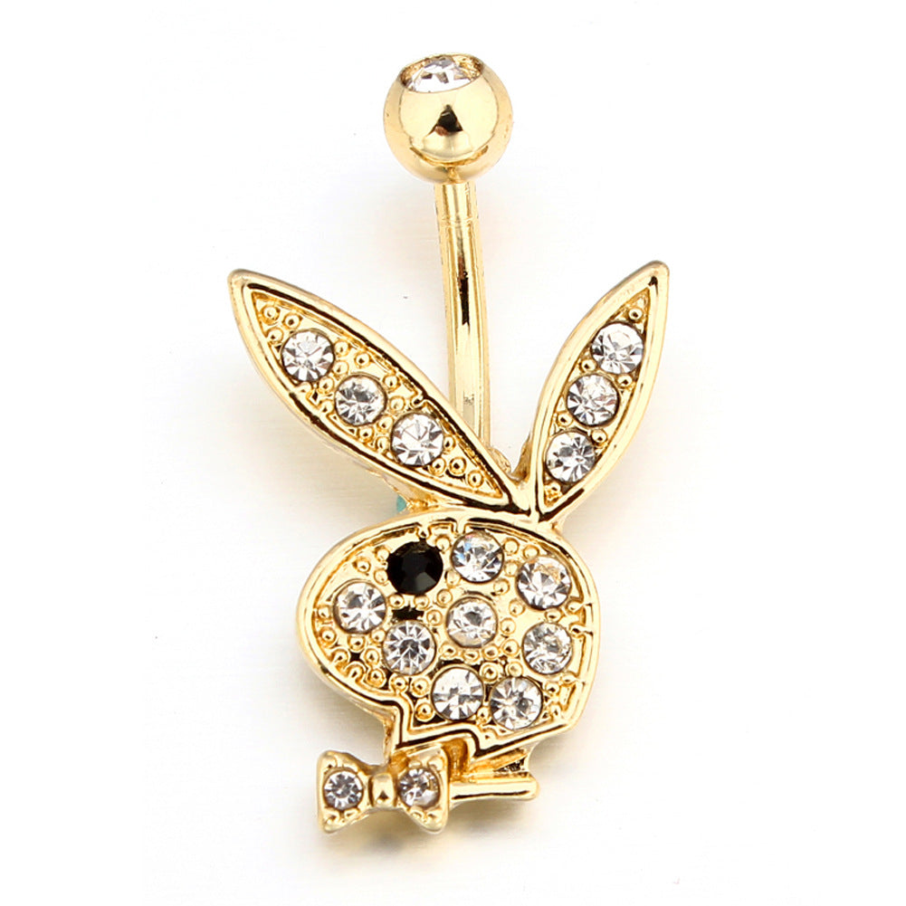 Rabbit Belly Button Ring with Zircon Inlay