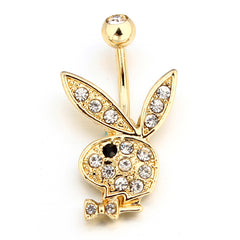 Rabbit Belly Button Ring with Zircon Inlay