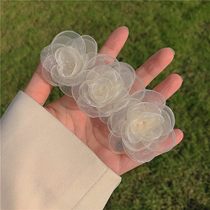 Mesh Rose Flower Hair Clip Tulle Floral Barrettes Wedding Hair Accessories