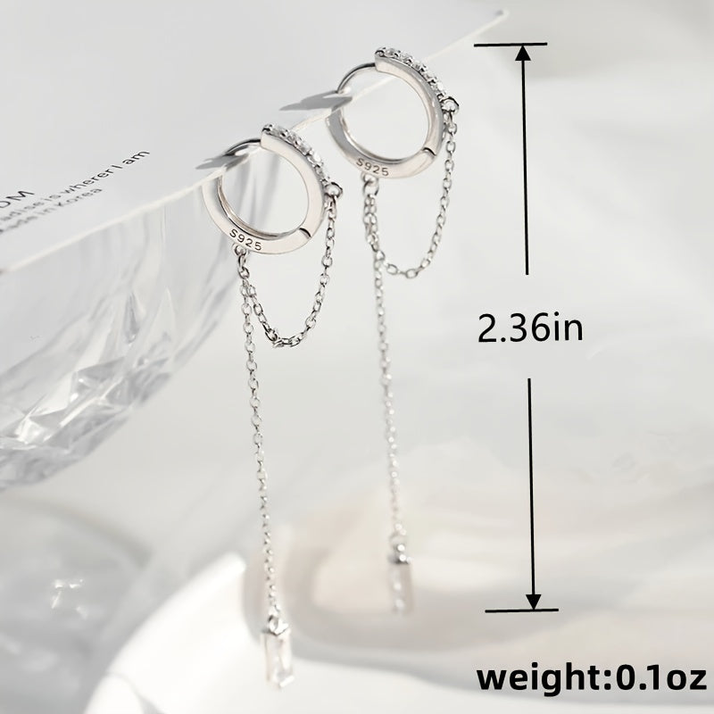 925 Silver Plated Tassel Hoop Dangle Earrings for Women