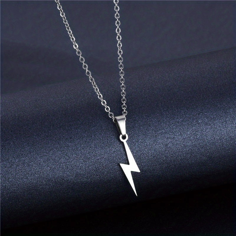 Silver Stainless Steel Lightning Pendant Men's Necklace