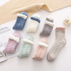 3-Pack Colorblock Fuzzy Socks Warm Mid Tube Stockings