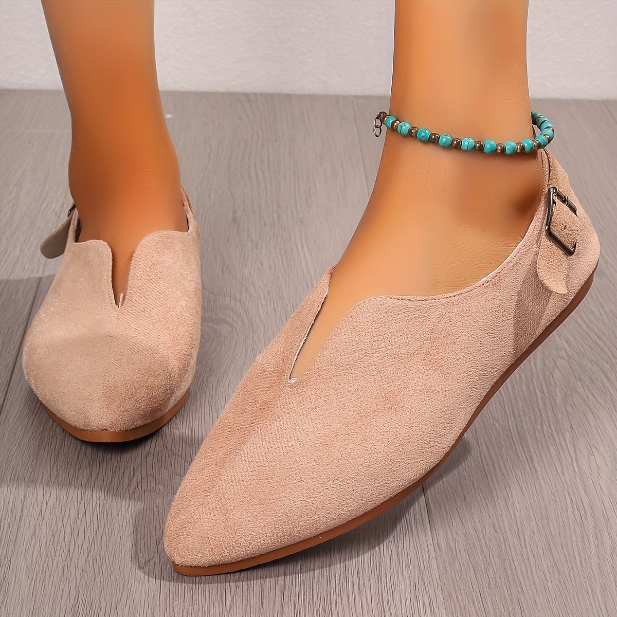 Solid V Cut Loafers Minimalist Buckle Slip On Flat Shoes