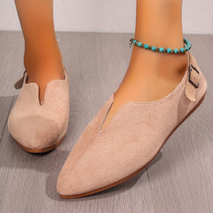 Solid V Cut Loafers Minimalist Buckle Slip On Flat Shoes