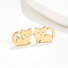 2pcs Men's Stainless Steel Cat Earrings