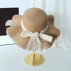 Lace Straw Sun Hat Ribbon Bowknot Decor