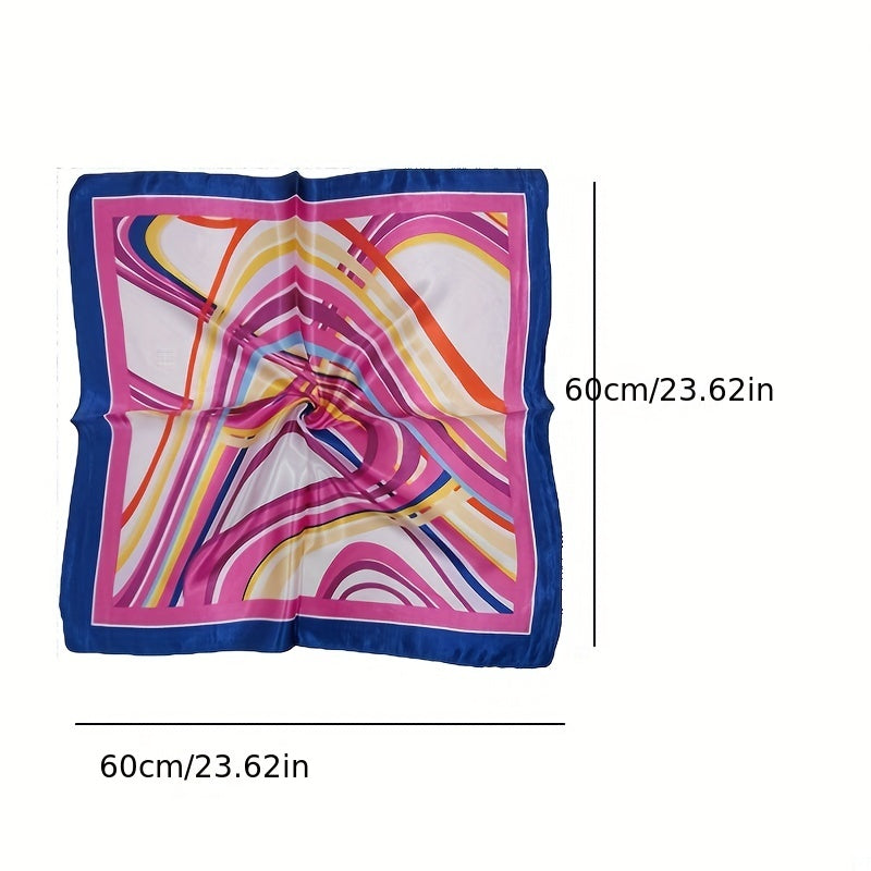 Satin Neckerchief Silk Square Scarf Striped Print Bandana Women Head Wrap
