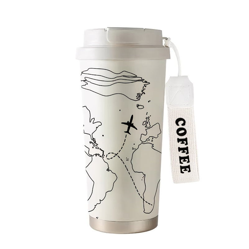Stainless Steel Coffee Tumbler Hand Painted Airplane Map Insulated