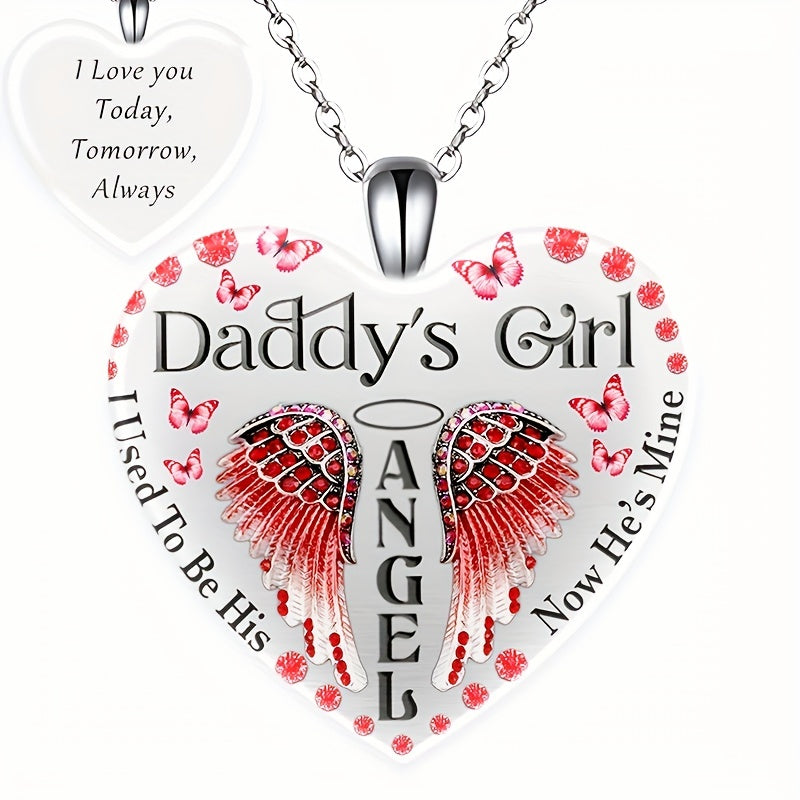 Red Angel Love Heart Crystal Pendant Necklace Women's Neck Jewelry