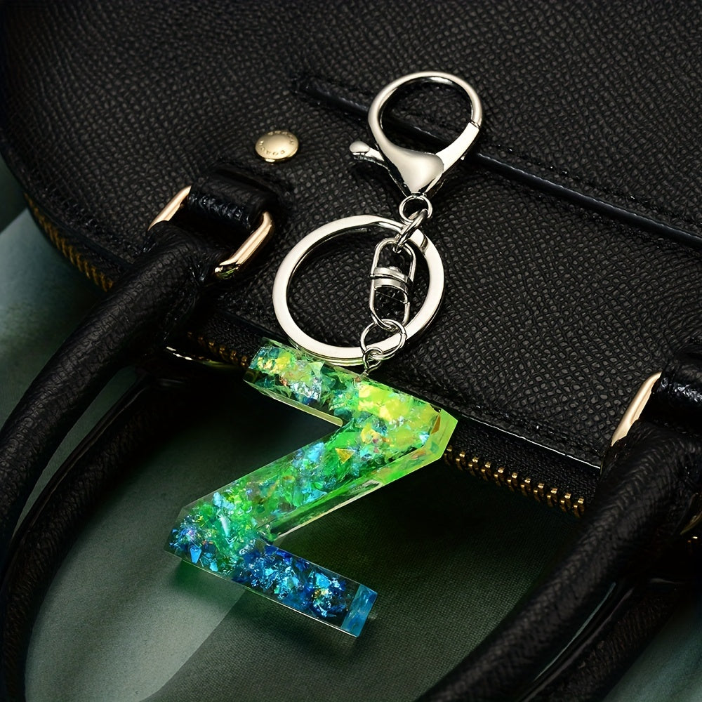 Green Resin Initial Letter Keychain Decorative Bag Accessory Key Ring