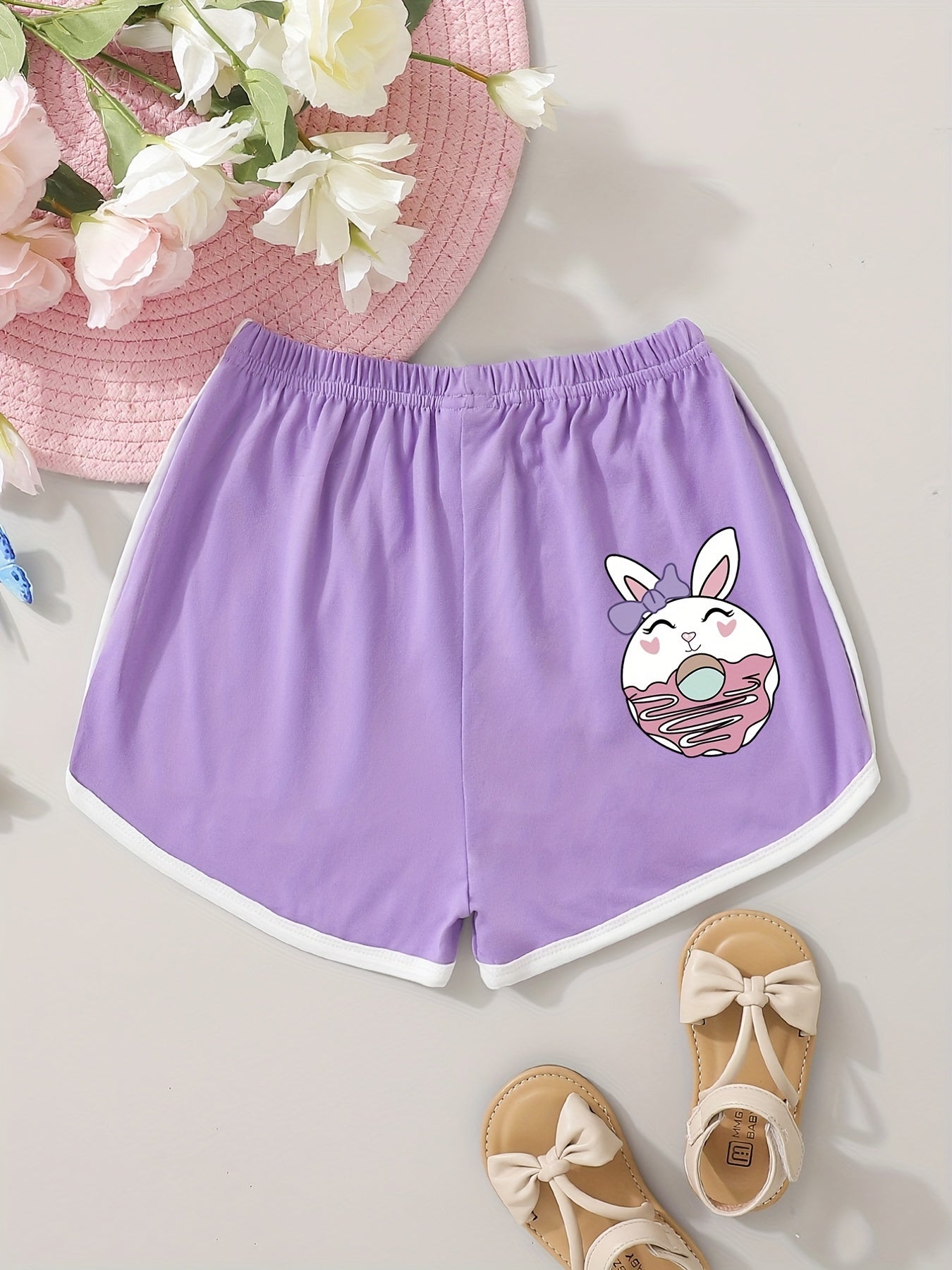 Girls Rabbit Donut Elastic Waist Track Shorts