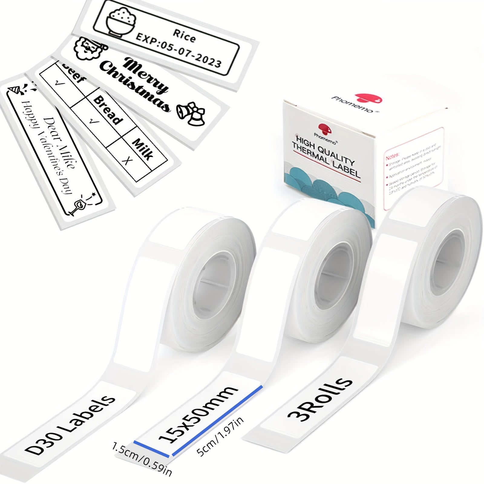 Phomemo D30 Label Maker Paper, Various Sizes, Self-Adhesive, Blank Printer Paper