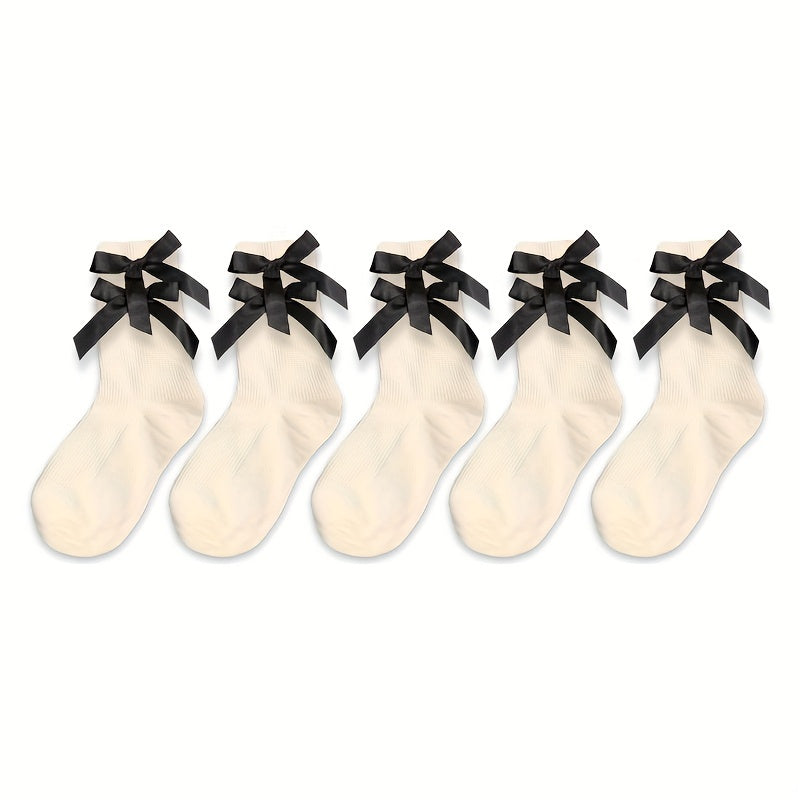 5 Pairs Bow Decor Socks Comfy & All match Women's Stockings