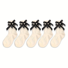 5 Pairs Bow Decor Socks Comfy & All match Women's Stockings