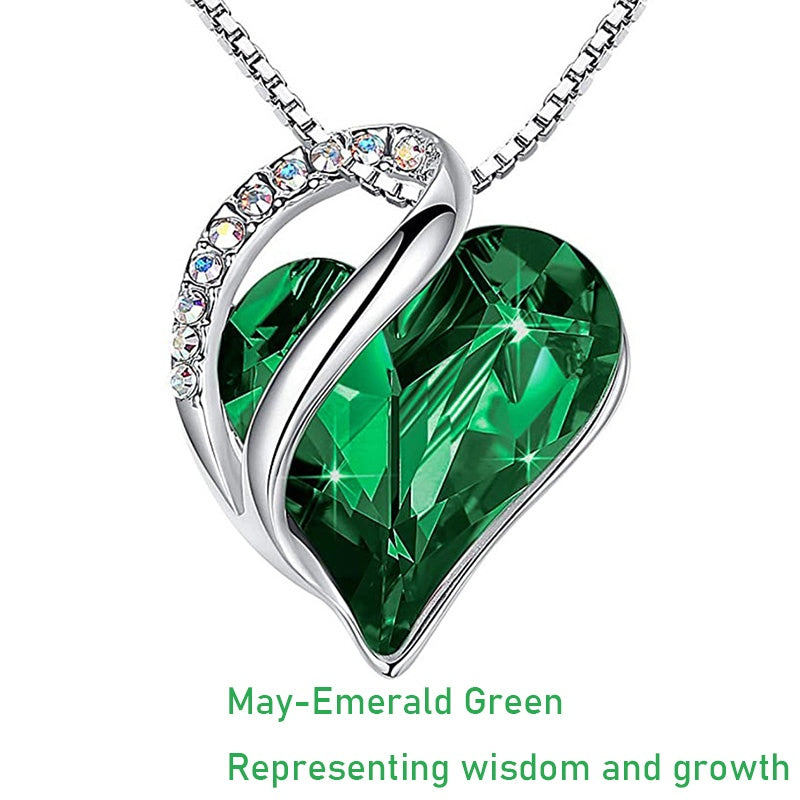 12 Months Birthstone Love Heart Pendant Necklace Jewelry Gift For Women