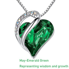12 Months Birthstone Love Heart Pendant Necklace Jewelry Gift For Women