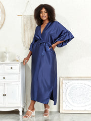  Satin Ruffle Trim Kimono Cover Up