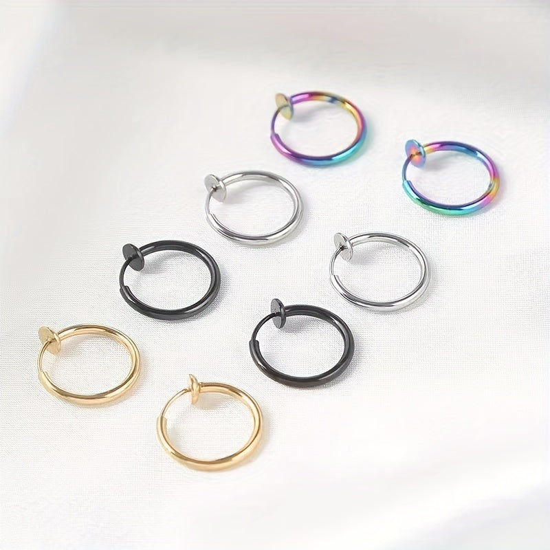 2pcs Stainless Steel Spring Ear Clips Hip Hop Ear Buckle Jewelry