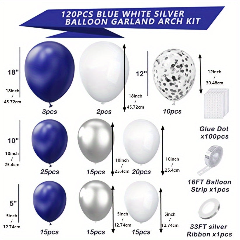Navy Silver Balloon Garland Set with Ribbon - Party Decorations