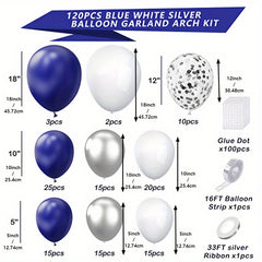 Navy Silver Balloon Garland Set with Ribbon - Party Decorations