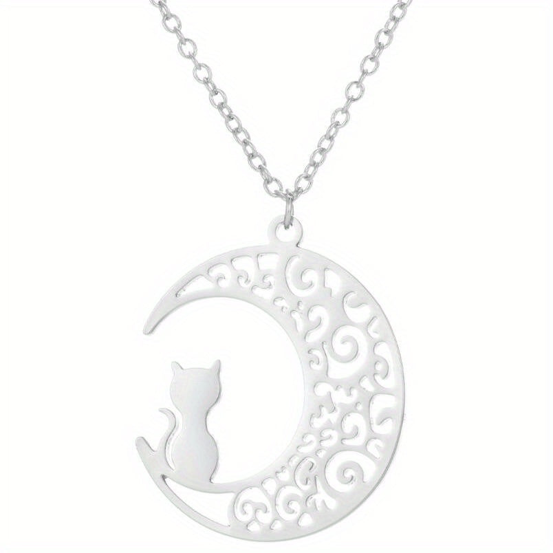 Moon Cat Necklace Stainless Steel Hollowed Out Collarbone Accessory