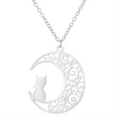 Moon Cat Necklace Stainless Steel Hollowed Out Collarbone Accessory