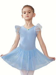 Flower & Cross Back Sequins Ballet Dress Girls Princes Puffy Skirt